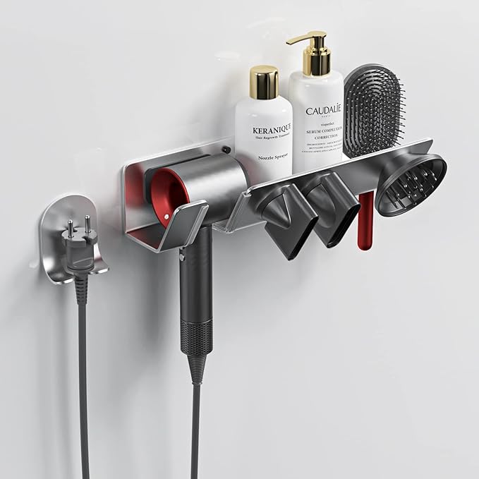 Hair Dryer Holder for Dyson Supersonic - Wall Mounted, Strong Magnetic Bracket Organizer for Attachments, Space-Saving Blow Hair Dryer Storage Shelf, Sturdy Bathroom Hair Care Tool Rack