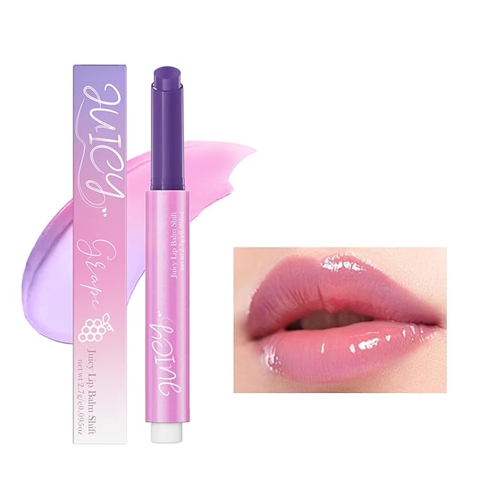 Plumping Melting Lip Gloss, Click Jelly Color Changing Lipstick Lasting Tint Hydrate & Nourish, High-Shine for Plumper Lips, Glossier Lip Balm Natural Glossy Lip Gloss Tinted Lip Balm(#6 Grape)