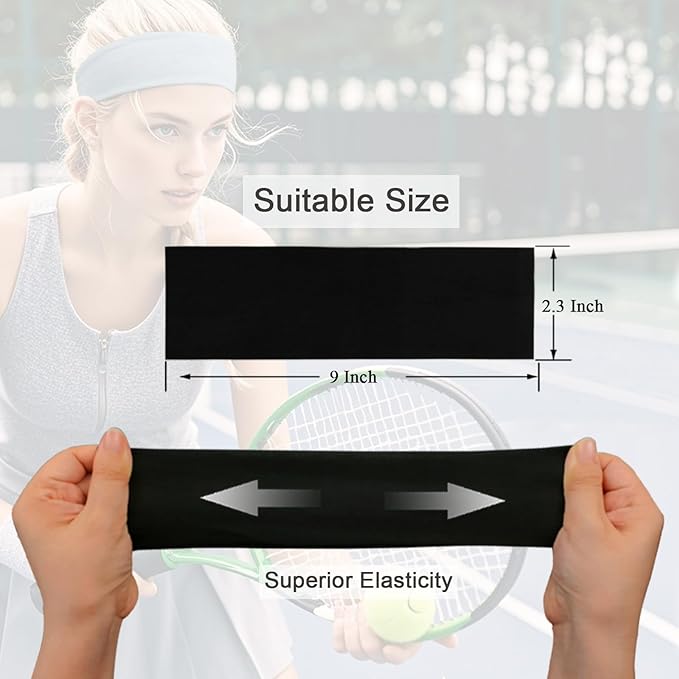 9PCS Headbands for Women and Men Stretchy Headband Soft Hair Band Fashion Head Bands for Women's Hair Workout Yoga Running Unisex Accessories Black