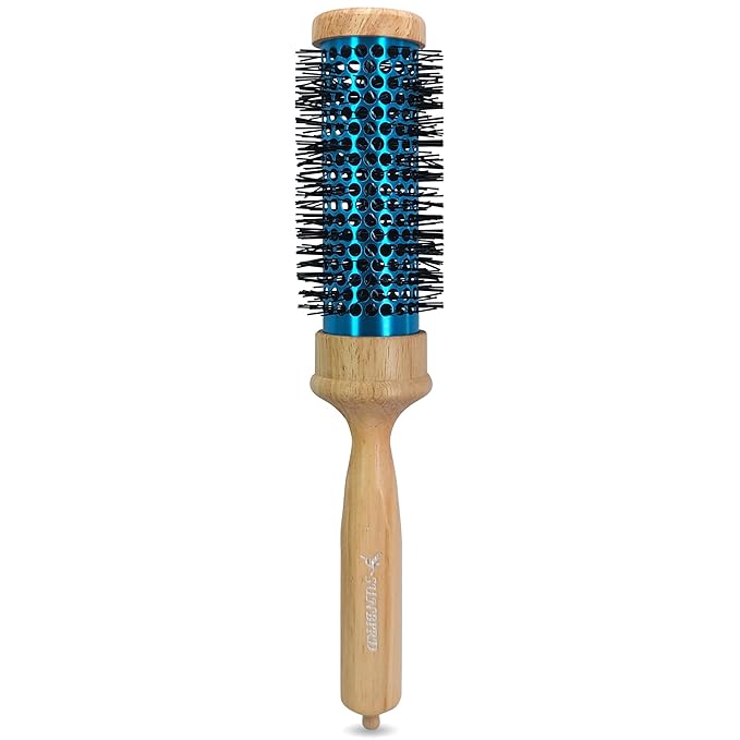 SUNBIRD Round Brush for Blow Drying - Wood Handle Professional Blowout Brush with Aluminium Ceramic Ionic Thermal Barrel for Smooth Hair, Volume & Heat Curly Styling (Outer Diameter2.1Inch)