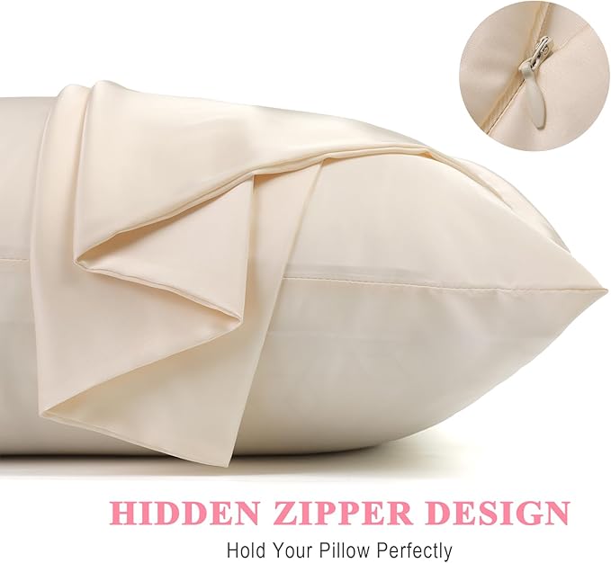 100% Pure Silk Pillowcase 2 Pack for Hair and Skin, Both Sides 23 Momme Grade 6A+ Mulberry Silk Pillowcases with Hidden Zipper, Soft&Smooth Cooling Pillow Cases (Buff Beige, Queen 20x30)