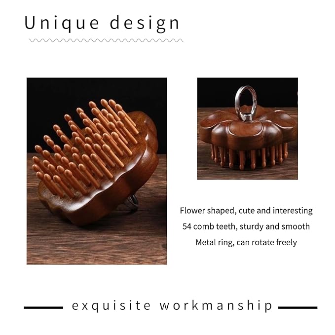 54teeth Bamboo Wood Hair Brush and Scalp Massage Comb - Fine Comb for Hair Growth