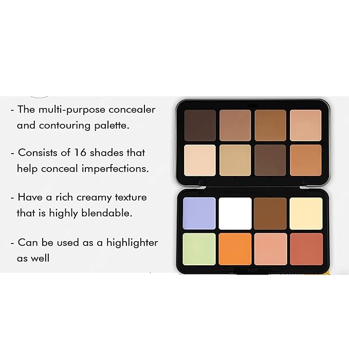 16 Color Corrector Concealer Foundation Palette Cream Set, Orange Green Peach Color Correcting Camouflage Makeup Cream Contour Palette with 11Pcs Makeup Brush Kit for Dark Circles Dark Spots
