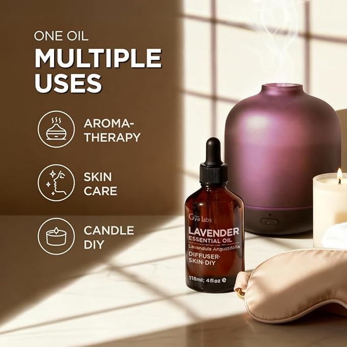 Gya Labs Lavender Essential Oil - 4 Fl Oz - for Hair, Skin, Diffuser, Aromatherapy & DIY Candle Making Scent