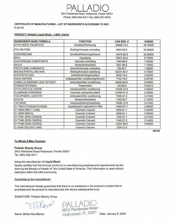 Palladio Liquid Blush for Cheeks & Lips 2-in-1 Makeup Face Blush, Weightless Cream Formula, Smudge Proof Long-Wearing Pigmented Blush, Natural Look Makeup Face Blushes, Shimmer Finish, Dainty