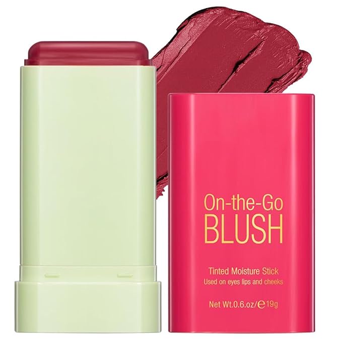 Multi-Use Makeup Blush Stick, Cream Face Blush Makeup Stick for Cheeks Eyes Lips, Super Natural Matte Finish Looking Long-Lasting Moisturizing Blush Stick, Suitable for All Skin (2#, Hot Red)