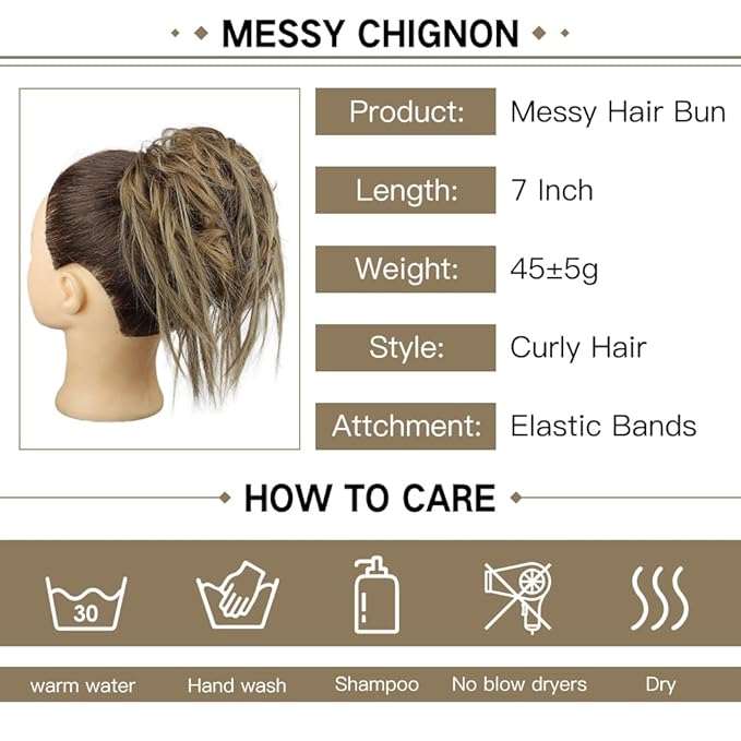HMD Tousled Updo Messy Bun Hairpiece Hair Extension Ponytail with Elastic Rubber Band Updo Ponytail Hairpiece Synthetic Hair Extensions Scrunchies Ponytail Hairpieces for Women