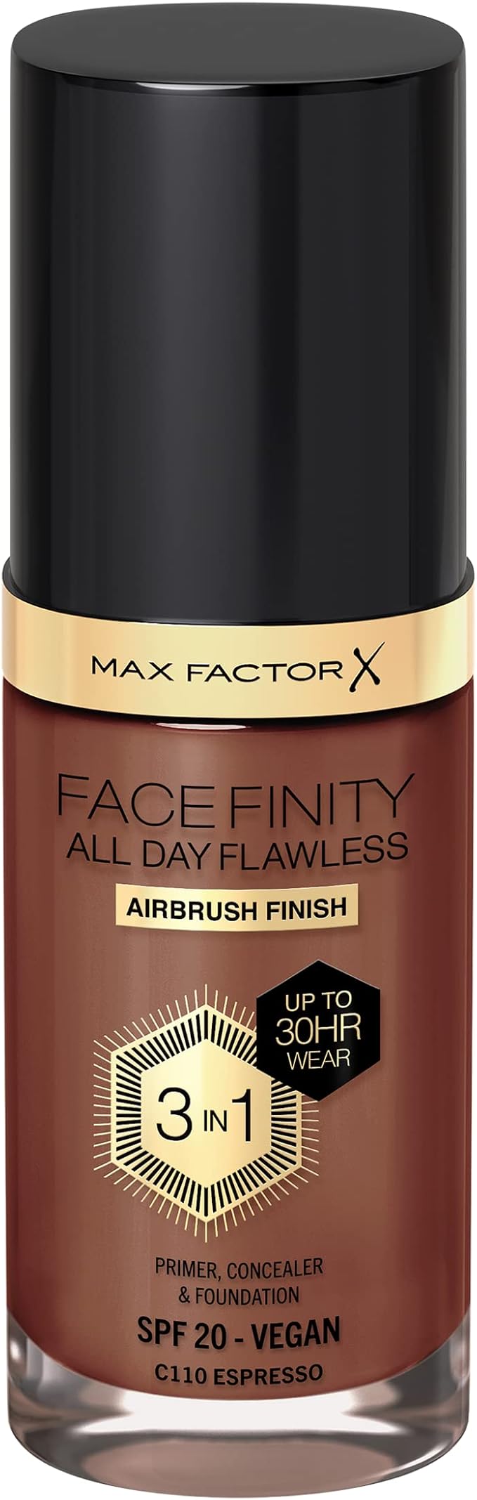 Max Factor Facefinity 3-in-1 All Day Flawless Liquid Foundation, SPF 20-110 Espresso, 30 ml