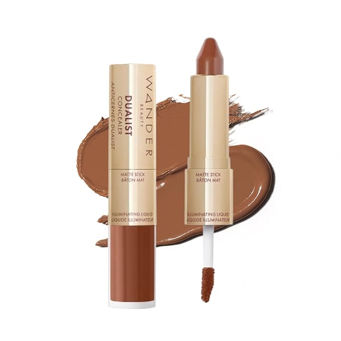 Wander Beauty Dualist Matte and Illuminating Concealer Makeup - Ebony - Dual-Ended Matte Concealer Stick + Liquid Concealer - Full Coverage Concealer Brightens & Hydrates Under Eyes - 0.28 fl oz