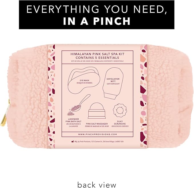 Pinch Provisions Himalayan Pink Salt Spa Kit, Spa Accessories & Essentials for Self-Care & Beauty, Includes Himalyan Salt Massager & Exfoliating Glove, Spa Set Gift, Multi-Functional Cosmetic Bag
