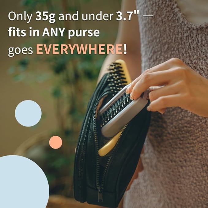 Uffy MiniPop Travel Hair Brush – Mini Folding Boar Bristles for Women, Men & Kids | Kid-Friendly Portable Purse Brush for Wet & Dry Hair, Curly or Straight | Pocket-Size Detangler – Dusty Mint