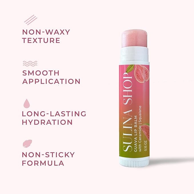 Guava Lip Balm Hydrating for Dry Lips - Natural Lip Moisturizer with Ceramide, Squalane & Castor Oil, Protects Lip Barrier, Lip Care for Chapped Lips, Lip Repair - 0.15 Fl oz