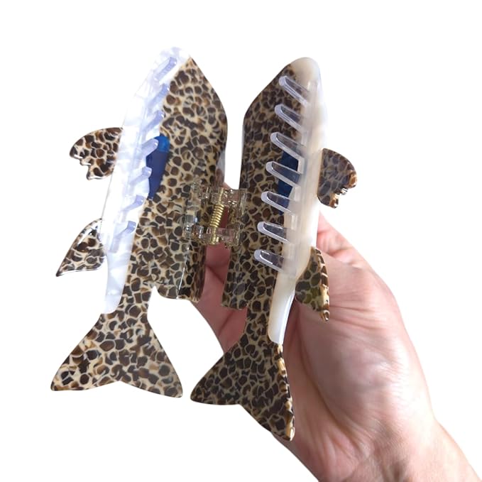 Novelty Grouper Fish Hair Clips,Cute Acetate Hair Clip,Big Claw Clips for Women,Beige