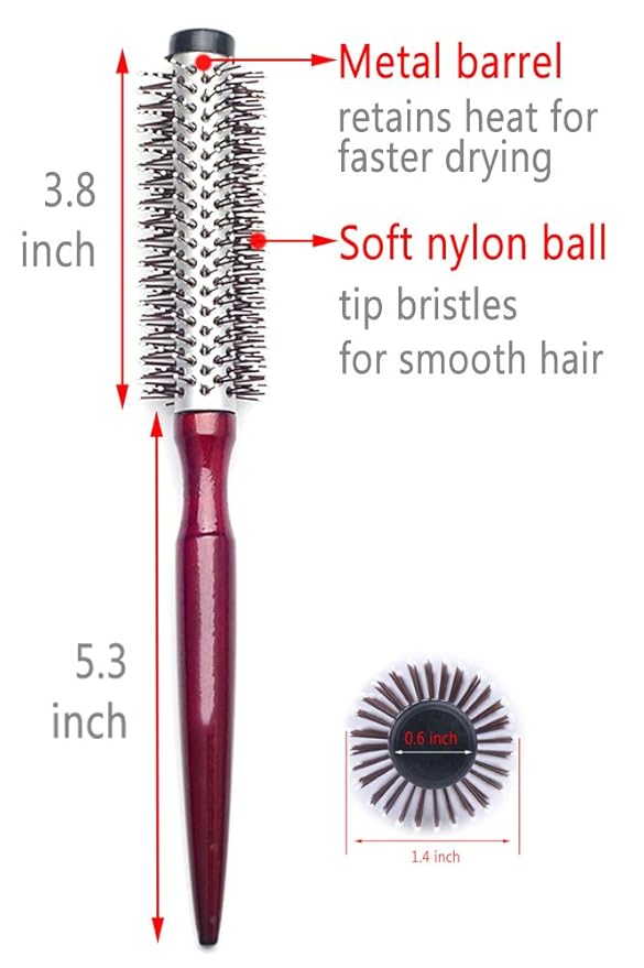 PERFEHAIR Small Round Hair Brush for Blow Drying With Soft Nylon Bristles, 1.6 Inch, for Short or Medium Curly Hair-Red
