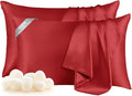 THXSILK Set of 2 100% Pure Mulberry Silk Pillowcase for Hair and Skin, Highest 6A+ Grade Silk Pillow Case Standard Size, Real Silk Pillowcase with Zipper (Red, Standard Size 20"x26")