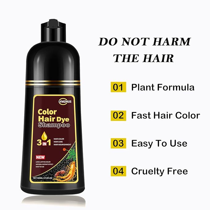 Instant Herbal Blonde Brown Hair Dye Shampoo 3 in 1, Colors in Minutes, Brown Hair Color Shampoo for Men and Women, 500ml