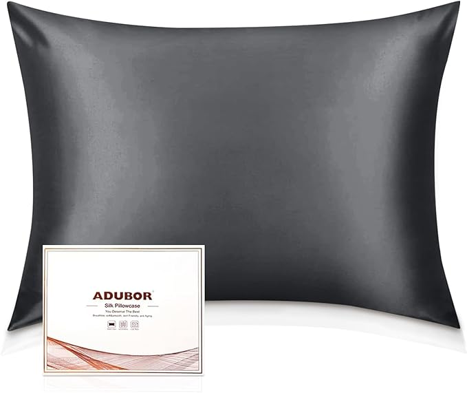 Adubor 100% Silk Pillowcase - Mulberry Silk Pillow Cases, 23 Momme 6A Grade Fibers, Silk Pillow Case for Hair and Skin Health, with Hidden Zipper (Standard 20''×26'', Space Gray, 1PC)