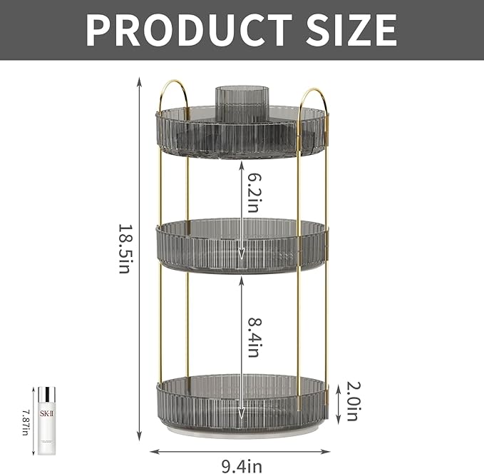 360° Rotating Makeup Organizer, Large-Capacity Skincare Make Up Storage 3 Tier Perfume Organizers Cosmetic Dresser Organizer with Makeup Brush Holder, Fits Bedroom, Bathroom, Vanity Shelf Countertop