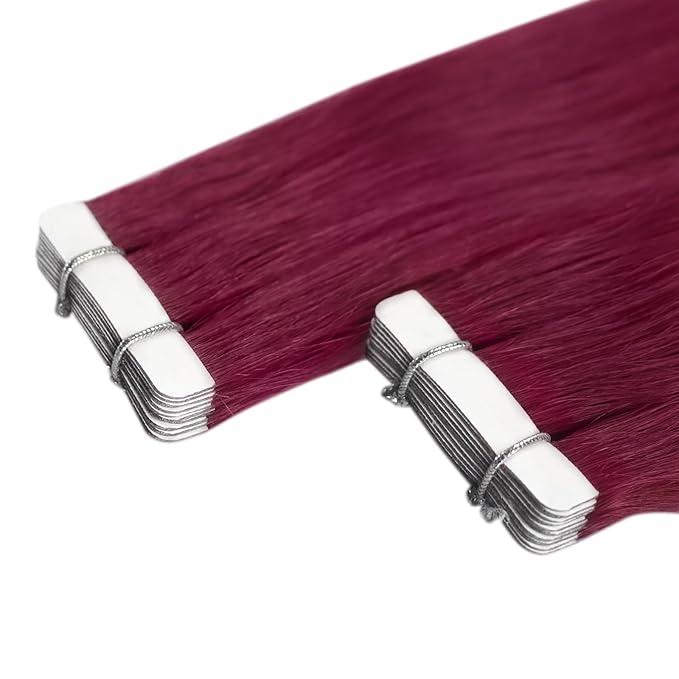 YoungSee Tape in Hair Extensions Magenta Tape in Extensions Human Hair Invisible Tapes Hair Extension Pinkish Red Tapeins Human-Hair Extension Short for Special Occasions 10Pcs 25G