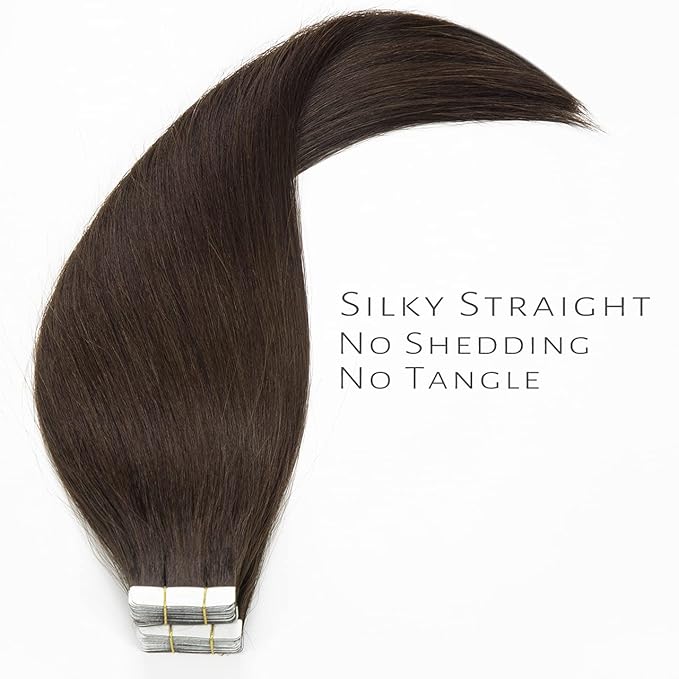 Lacer Tape in Hair Extensions Light Dark Brown Real Human Hair Tape in Extensions 20Pcs 50 Gram Skin Weft 18"