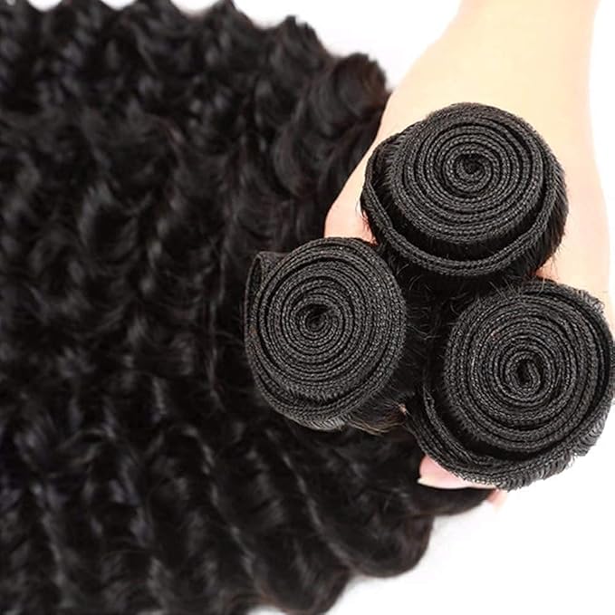 Deep Wave Bundles Human Hair Natural Black Bundles 12 14 16 Inch Niegmeag Brazilian Virgin Soft and Silky Remy Hair Extensions Color 1B Deep Wave Bundle