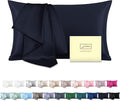 Natural Mulberry Silk Pillowcase for Hair and Skin Pillow Case with Hidden Zipper Soft Breathable Smooth Cooling Covers Sleeping(Navy Blue,Standard,1Pcs)