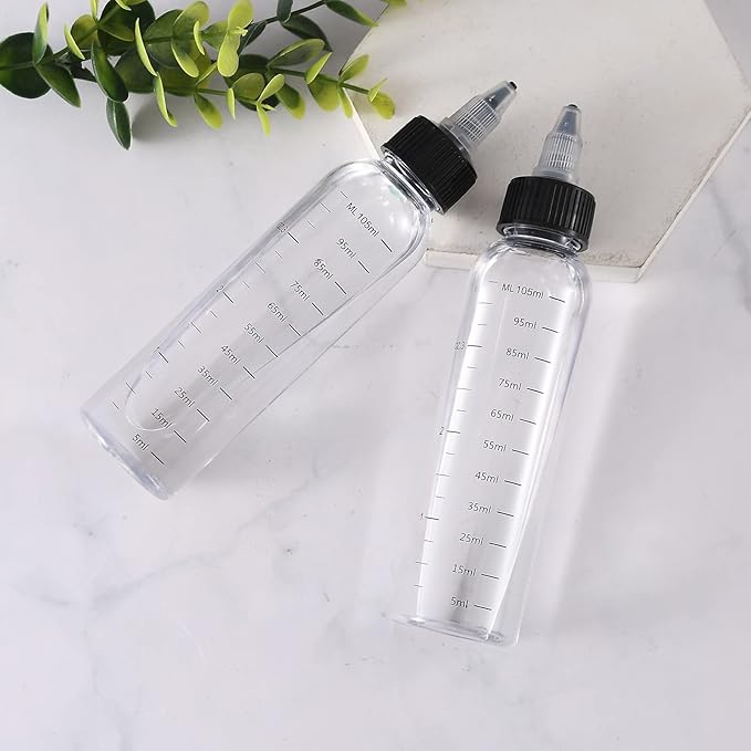 driew Applicator Bottles for Hair, 16.9oz Hair Squeeze Bottle for liquids Twist-On Top Tip Cap with Ratio Graduated Scale Color Applicator Bottle Dye Pack of 2 (4oz)