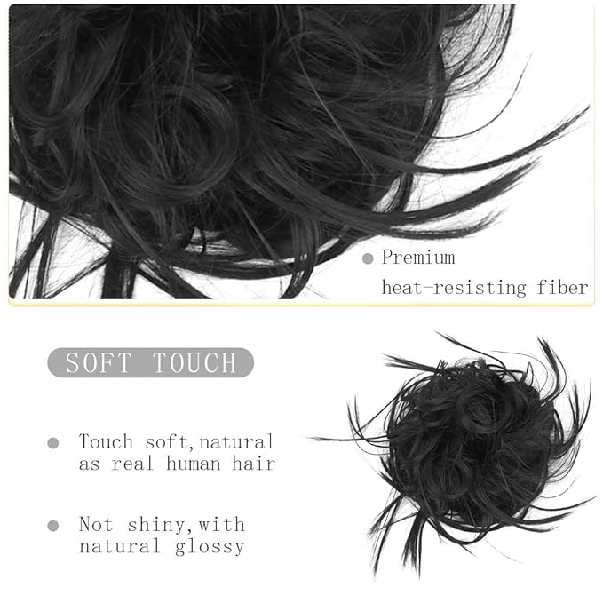 HMD Tousled Updo Messy Bun Hair Piece Hair Extension Ponytail With Elastic Rubber Band Updo Extensions Hairpiece Synthetic Hair Extensions Scrunchies Ponytail Hairpieces for Women(Natural Black 2#)
