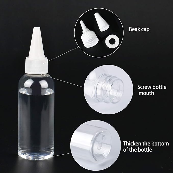 TRENDBOX 2oz / 60ml Hair Color Applicator Bottles Pointed Mouth Top Cap Bottles Twist Cap for Essential Oils, Liquid - 12 Pack