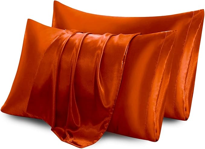Aormenzy Satin Pillow Cases for Women King Size Set of 2, Burnt Orange Satin Pillowcase for Hair with Envelope Closure Silky Pillow Covers Wrinkle, Fade Resistant (20x40 Inches)