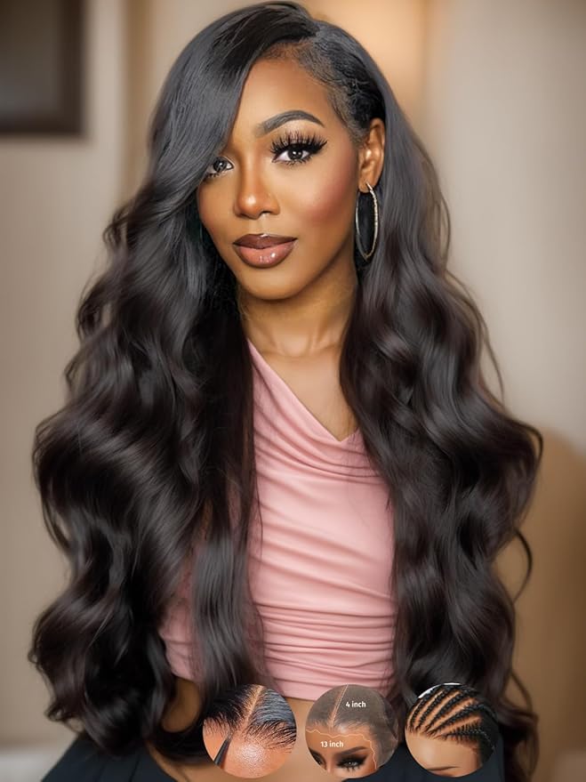 KLAIYI Wear And Go Glueless Wig Bye Bye Knots 13x4Precut Lace Front Wigs Human Hair Loose Body Wave Wig Pre Bleached Pre Everything Pre Plucked with Baby Hair 3S Ready to Wear Beginner Friendly 26Inch