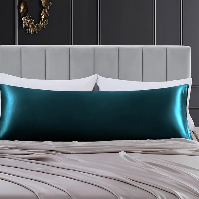 Aormenzy Satin Body Pillow Cover Set of 2, 20x54 Inches Dark Teal Case for Adults, Silky Soft & Cooling Pillowcase With Envelope Closure