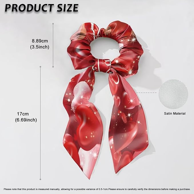 Gnomes Heart Toddler Bow Hair Ties No Damage Pack of 2 Checkered Scrunchies Hair Ties for Women Accessory Valentine's Theme Scarf Scrunchy