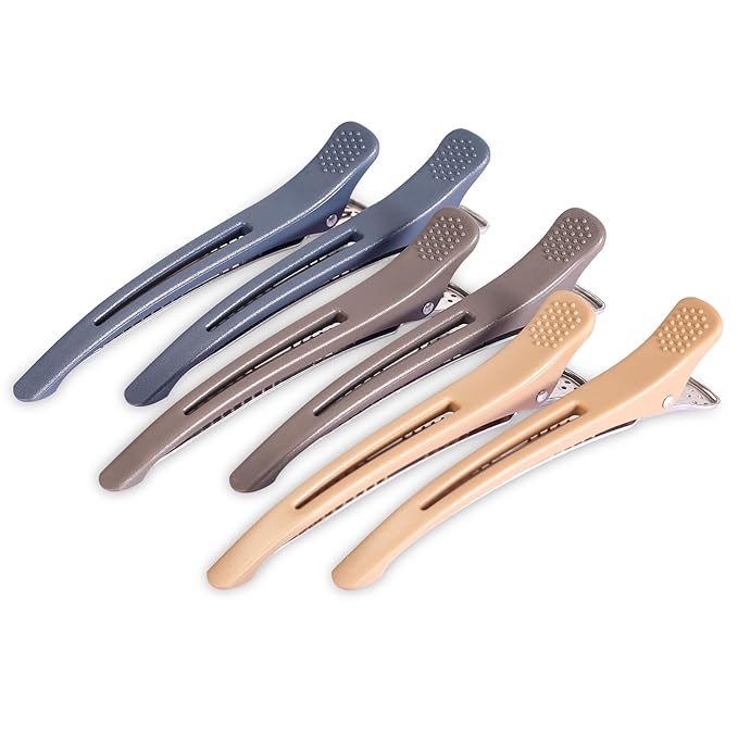 6PCS Hair Clips for Styling - No Crease Hair Clips for Women - Non Slip Duck Billed Hair Roller Clips with Silicone Band - Salon Hair Sectioning Clips - Multicolor