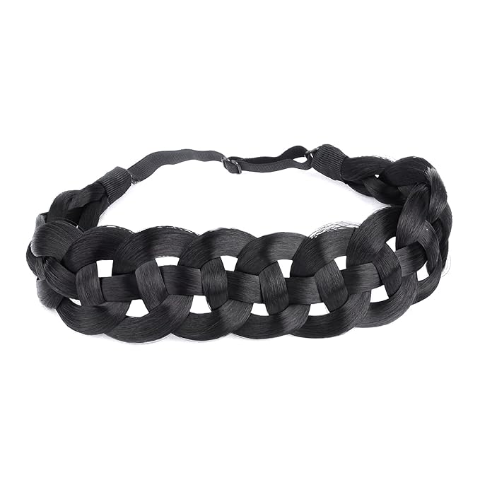 DIGUAN Hollow out Synthetic Hair Braided Headband Hairpiece Women Girl Beauty accessory for Women (Natural Black)