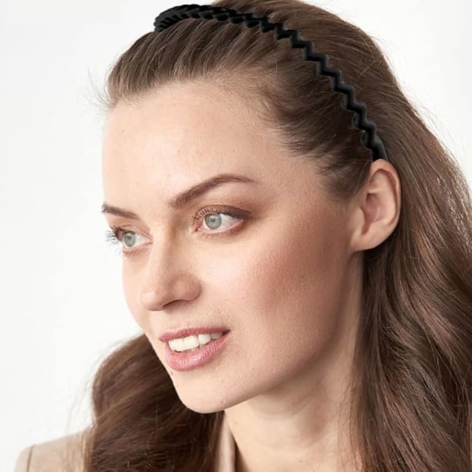 LAPOHI 10 PCS Non Slip Fashion Effortless Plastic Headbands with Teeth Comb Skinny Hair Bands for Women Men Teen Girls, Long Teeth Matte Black