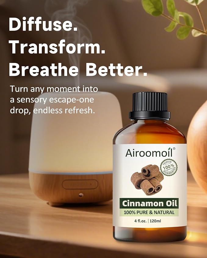 Pure Cinnamon Essential Oil, 100% Pure Natural Cinnamon Essential Oil, Premium Grade Essential Oils for Diffusers for Home, Skin, Care Massage, Soap Making, Aromatherapy, 4 Fl Oz | 120ml