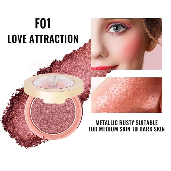Oulac Shimmer Blush Cheek| 2 in 1 Powdery Blush & Highlighter | Pigmented&Blendable | Shape & Highlight Face| Vegan & Cruelty-Free | 4.8g F01 Love Attraction