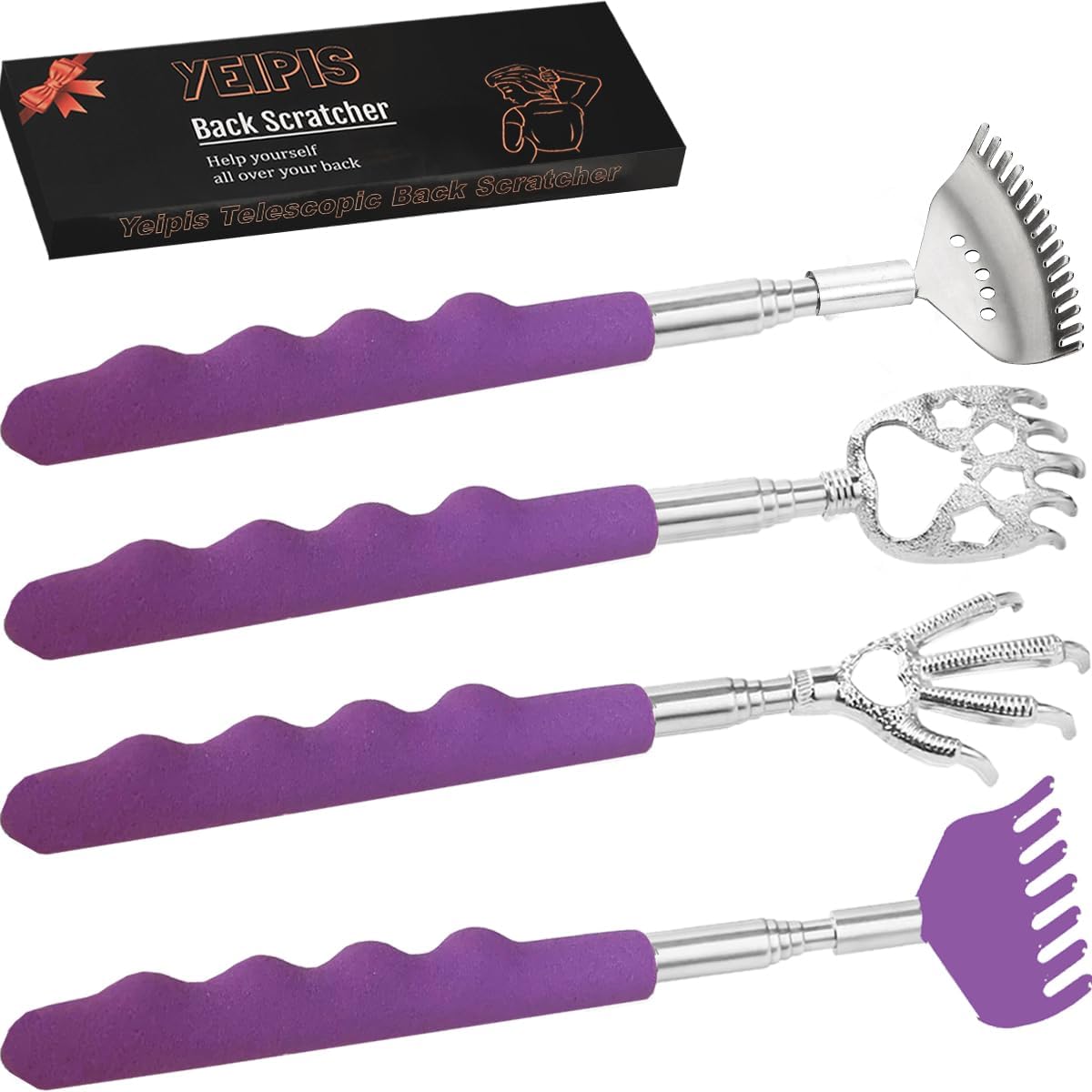4-Piece Extendable Back Scratcher Set with Rubber Handles