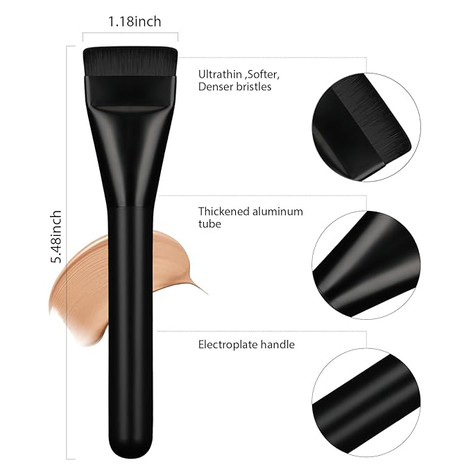 2Pcs Flat Foundation Brush,Face Mask Brush Makeup Spatula Facial Brush for Liquid Foundation Mask,Premium Face Korean Makeup Brush for Blending Cream (Black&Black)