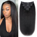 Kinky Straight Human Hair Clip in Extensions 120g Full Head Clip ins for Women 100% Unprocessed Brazilian Virgin Human Hair Yaki Straight Clip ins Remy Hair Natural Black 8Pcs 18Clips 12inch