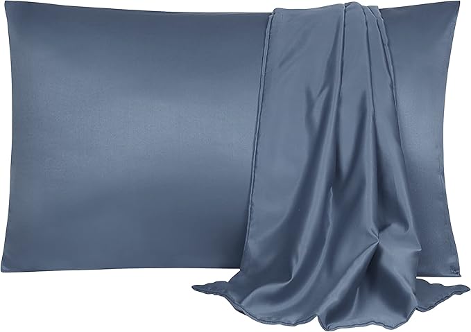 uxcell 2 Pack Silk Satin Pillowcase for Hair and Skin, Cool, Silky, Soft Breathable Pillow Cases Travel Size 14x20 Inch Sateen Pillowcase Slate Gray with Envelope Closure