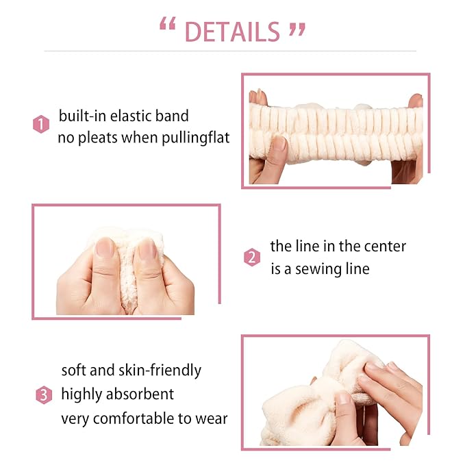 7 Pcs Spa Set, Facial Headband and Wristband Set, Skincare Accessories, College Style Girl Idea Gifts, Hair Accessories for Women and Girls (Black)