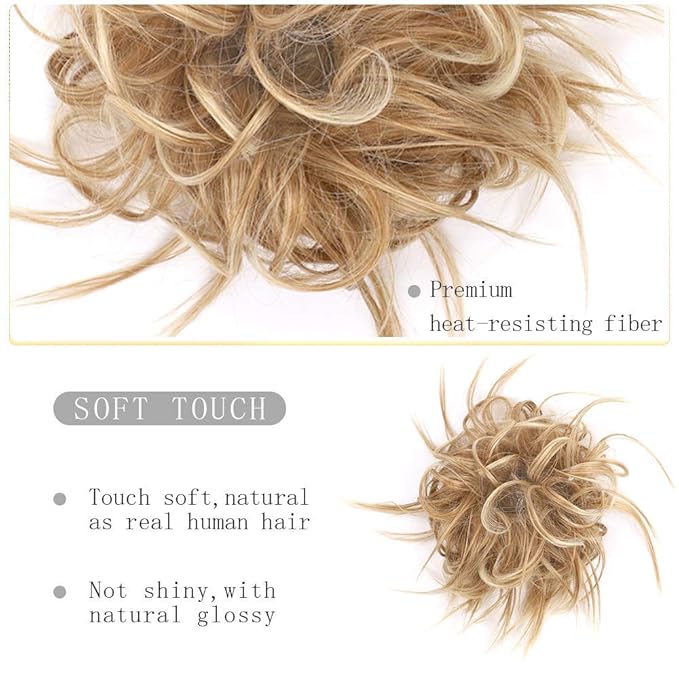 HMD Tousled Updo Messy Bun Hair Piece Hair Extension Ponytail With Elastic Rubber Band Updo Extensions Hairpiece Synthetic Hair Extensions Scrunchies Ponytail Hairpieces for Women