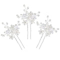 Elegant Pearl Wedding Hair Pins, Bendable Floral Crystal Hair Accessories for Bridal Women, Pack of 3 (Silver)