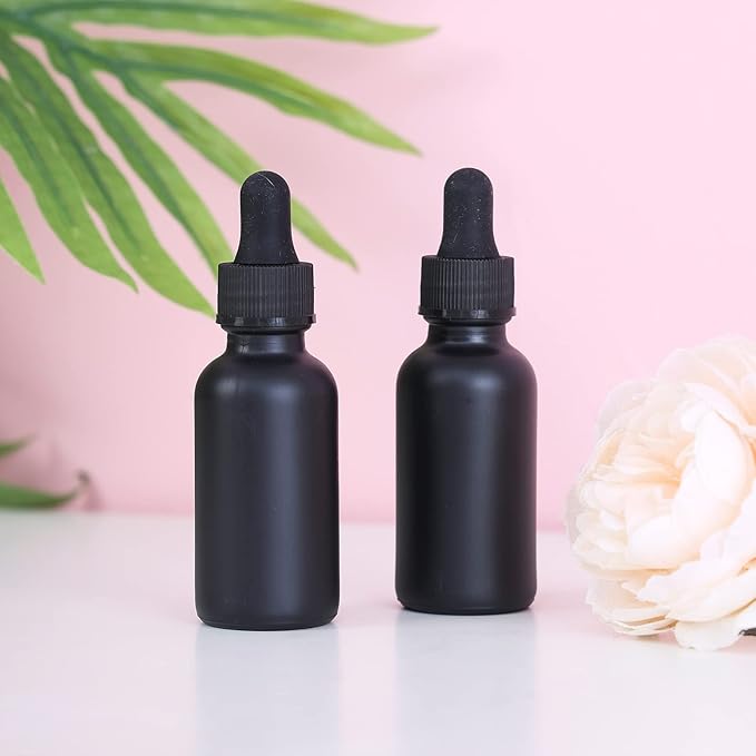 2 oz Dropper Bottle 24 Pack Black Glass Boston Bottles 60ml with Eye Droppers Black Caps for Essential Oils, Perfume, Leak Proof Travel Bottles for Liquids