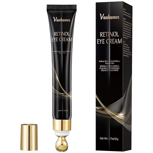 Retinol Caffeine Eye Cream, Under Eye Cream for Dark Circles and Puffiness, Anti Aging Eye Cream for Wrinkles, Eye Bags Treatment for Men and Women, 20g (Fragrance Free)