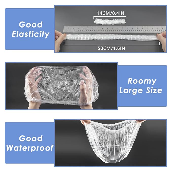 Aquior Shower Cap Disposable,30 PCS Bath Caps Large Thick Clear Waterproof Plastic Elastic Hair Bath Caps for Women Deep Conditioning Hair Care Hotel Travel Essentials Accessories Cleaning Supplies