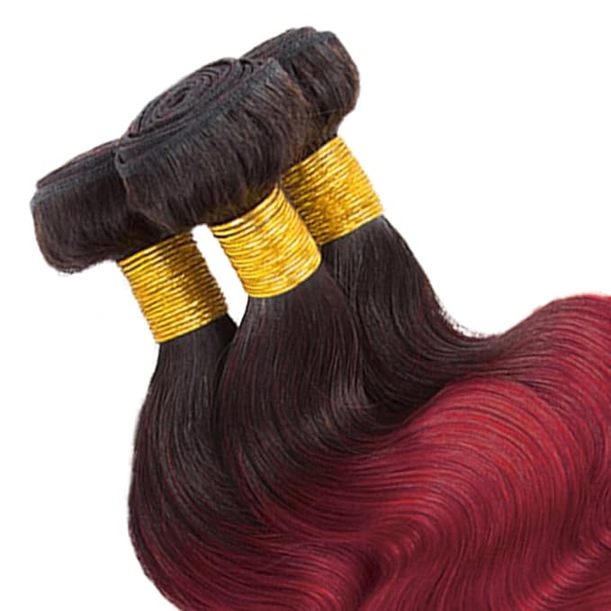 30 32 34 Inch Ombre Bundles Human Hair 99j Body Wave Bundles 2 Tone Black and Red Body Wave Bundle Niegmeag Brazilian Virgin Soft and Silky Remy Hair Extensions 300g
