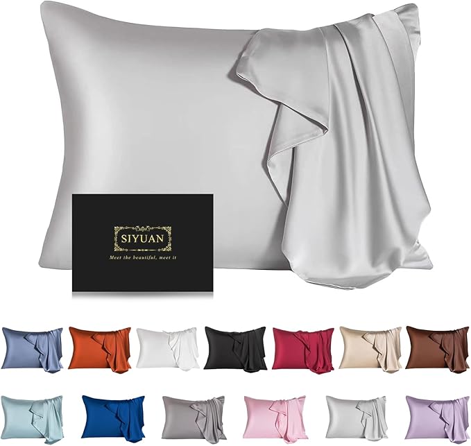 Mulberry Silk Pillowcase for Hair and Skin,Cooling Silk Pillow Case with Hidden Zipper,Allergen Proof Dual Sides Soft Breathable Smooth Silk Pillow Cover for Women (Light Gray, Toddler)